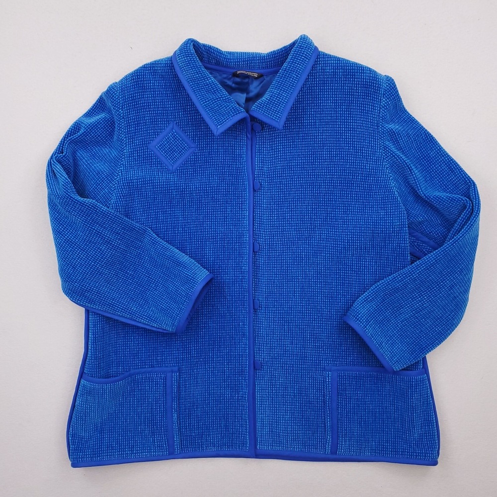 Annikki Karvinen Jacket Womens Large Blue Cardigan Sweater Padded Shoulders